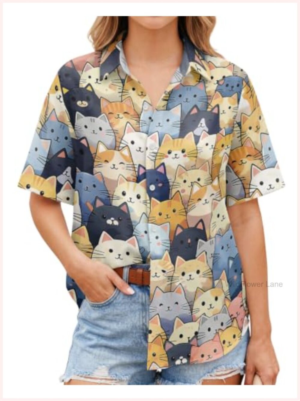 Women's Button Down Shirt V-Neck Short Sleeve Polyester Spandex Casual Top